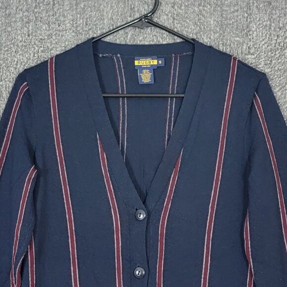 Ralph Lauren Rugby Cardigan Sweater Womens Small Blue Striped 100% Merino Wool - Picture 2 of 12
